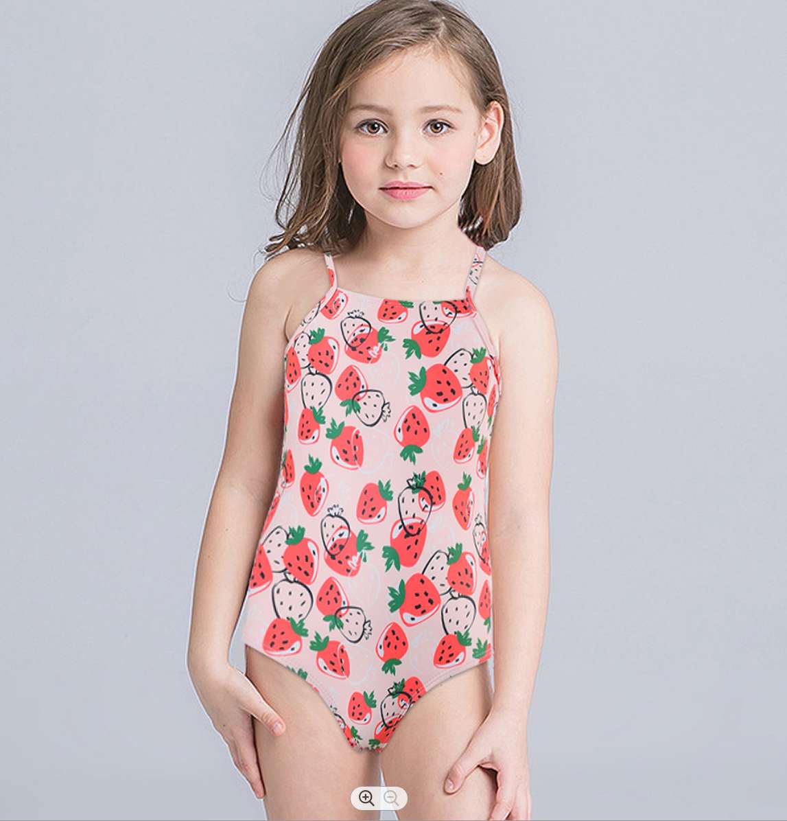2022 Children's Printed Strawberry Floral Bikini Swimsuit details Picture