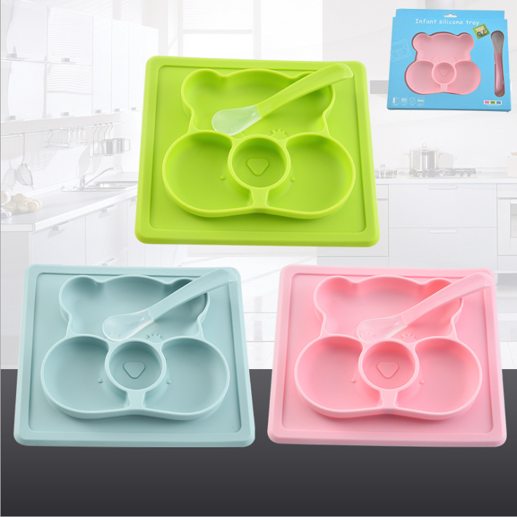 Silicone plain multi-compartment baby food box detail image 1