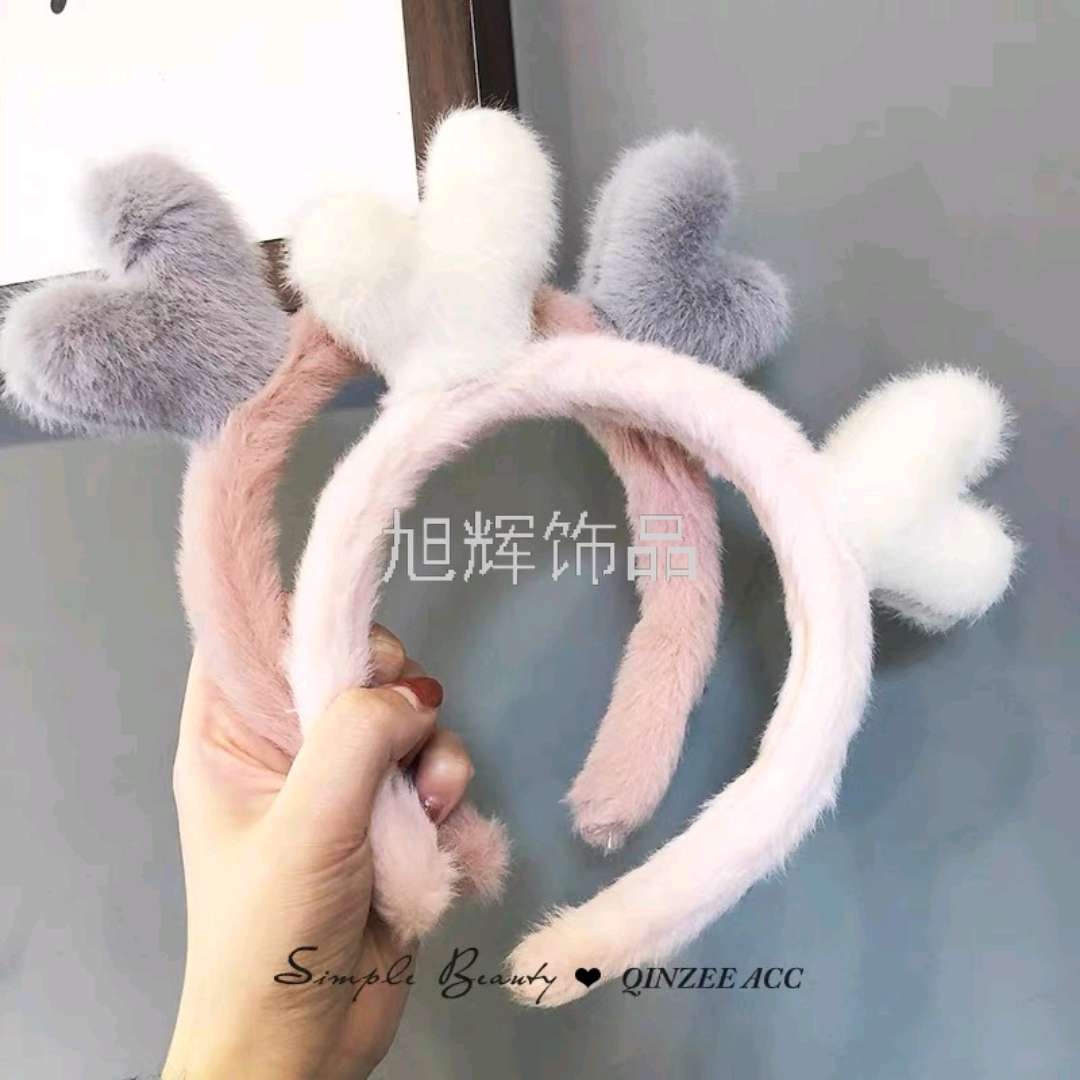 厂家直销秋冬季女士可爱洗脸鹿角毛绒发箍圣诞节头箍头饰一件代发详情图1