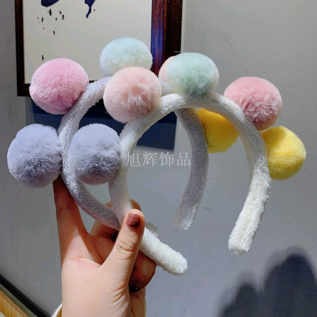 韩国糖果色头饰洗脸发箍女可爱彩色毛毛球网红洗脸头箍发饰批发