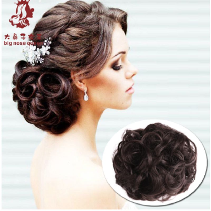 Elastic tie curly hair bun, high-temperature silk wig, hair bun, flower bud, bun, hair accessory, hair band, accessories in stock, 002 Double beauty wig