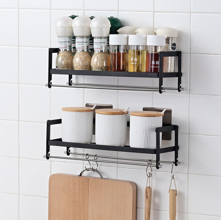 Wall-mounted kitchen condiment rack