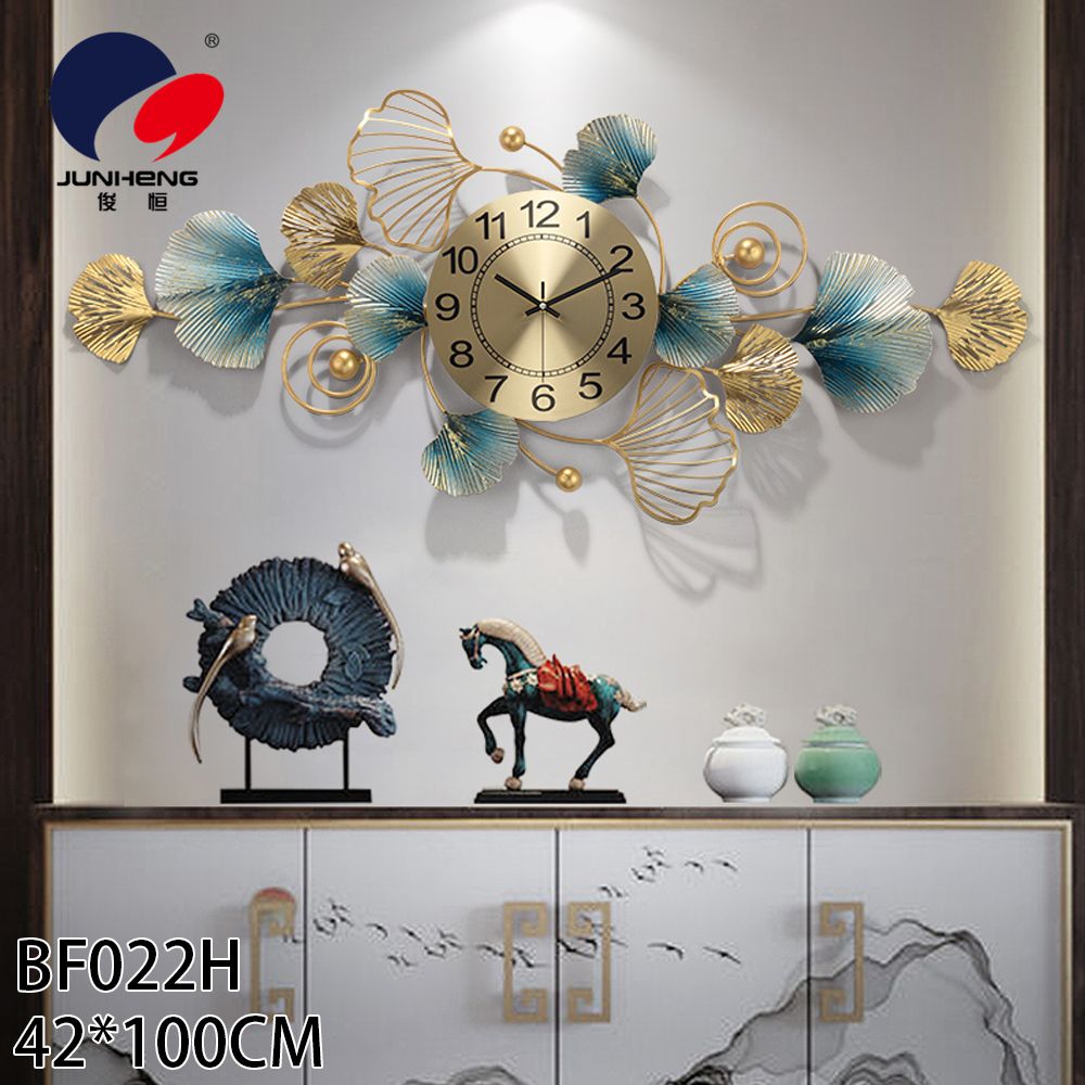 新中欧美式挂钟客厅时尚家用轻奢银杏叶装饰创意钟表个性大气挂表