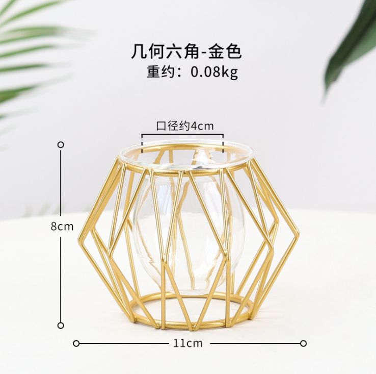 Wrought iron flower stand hydroponic container glass vase decoration