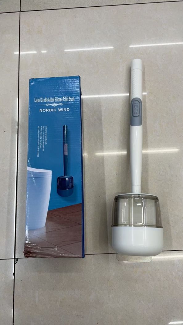 Home perforation-free wall hanging bathroom long handle silicone cleaning kit toilet brush