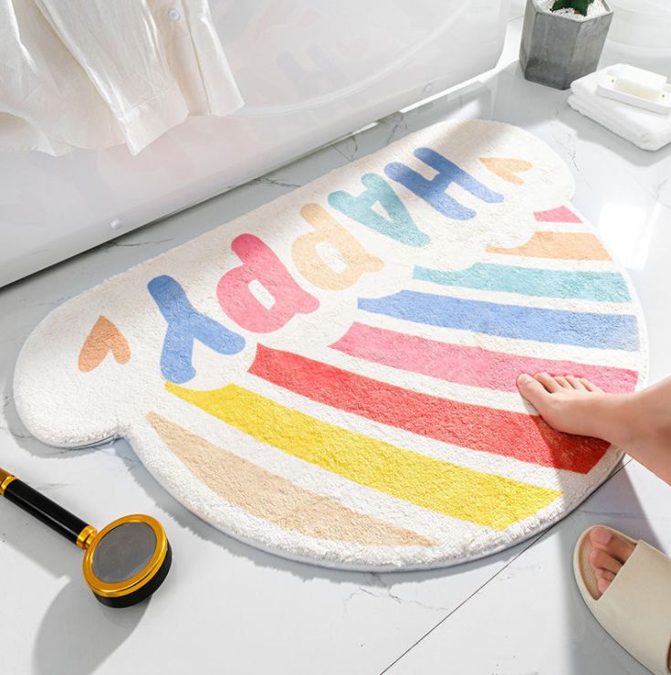 Semi-circular rainbow bathroom entrance mat