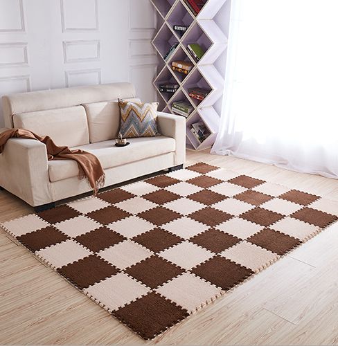 Patchwork velvet floor mat, velvet surface carpet, jigsaw puzzle foam mat details Picture