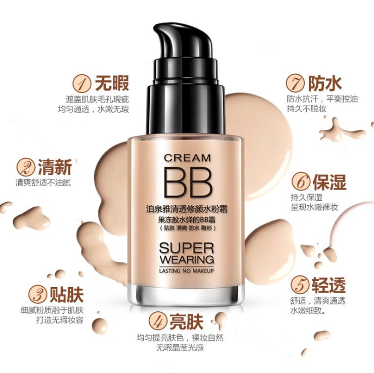 Poquanya Clear Permeable Powder Cream BB Cream Foundation liquid hydrating moisturizing isolation cream Concealer foundation cream Specification drawing