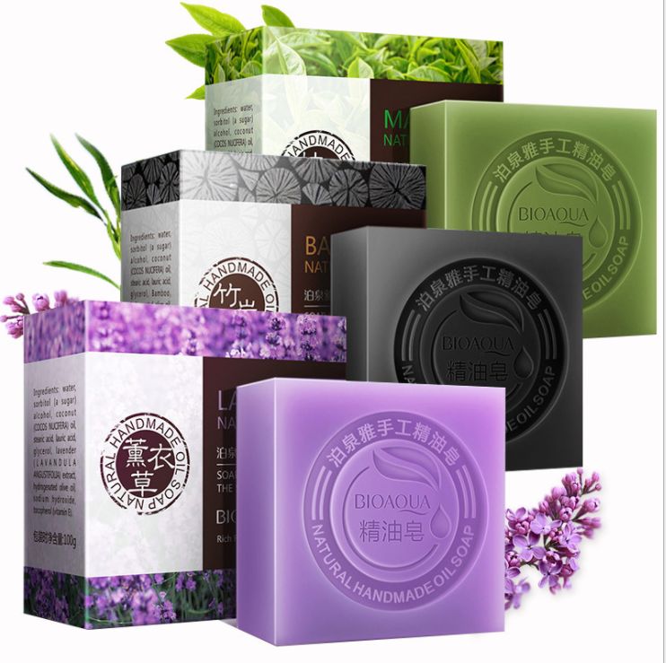 Poquanya bamboo charcoal soap Matcha soap Lavender Cleansing essential oil soap Skin beauty manual soap facial care