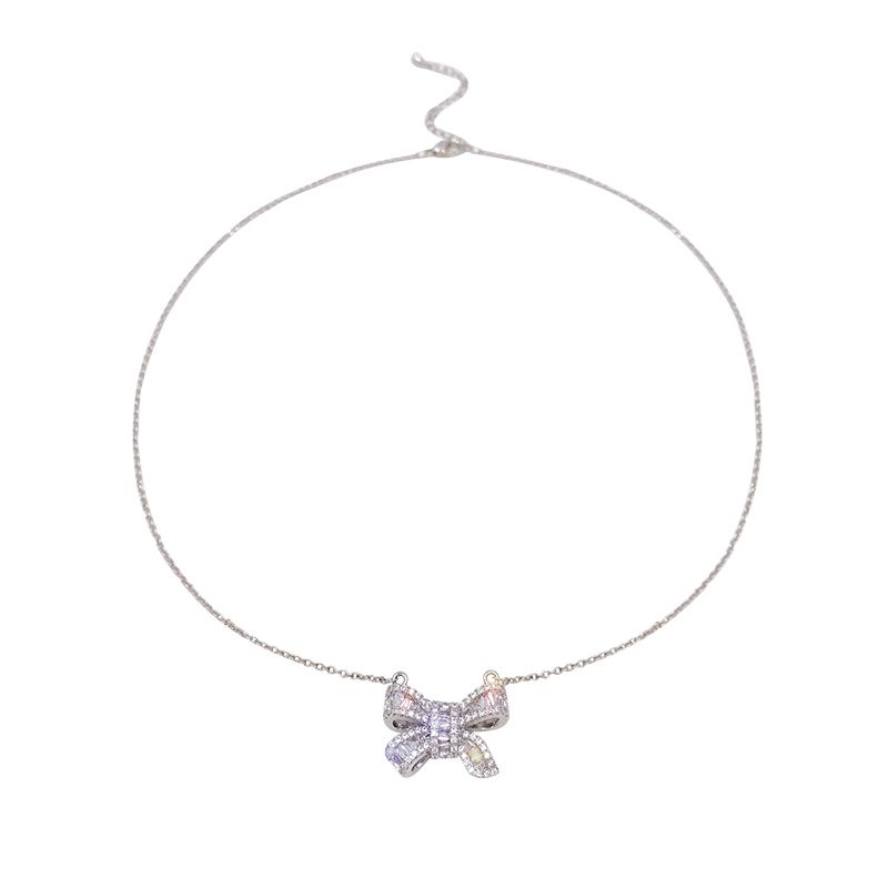 Korean high-end zircon bow necklace, female Internet celebrity short collarbone chain, 2021 new style necklace Item Picture