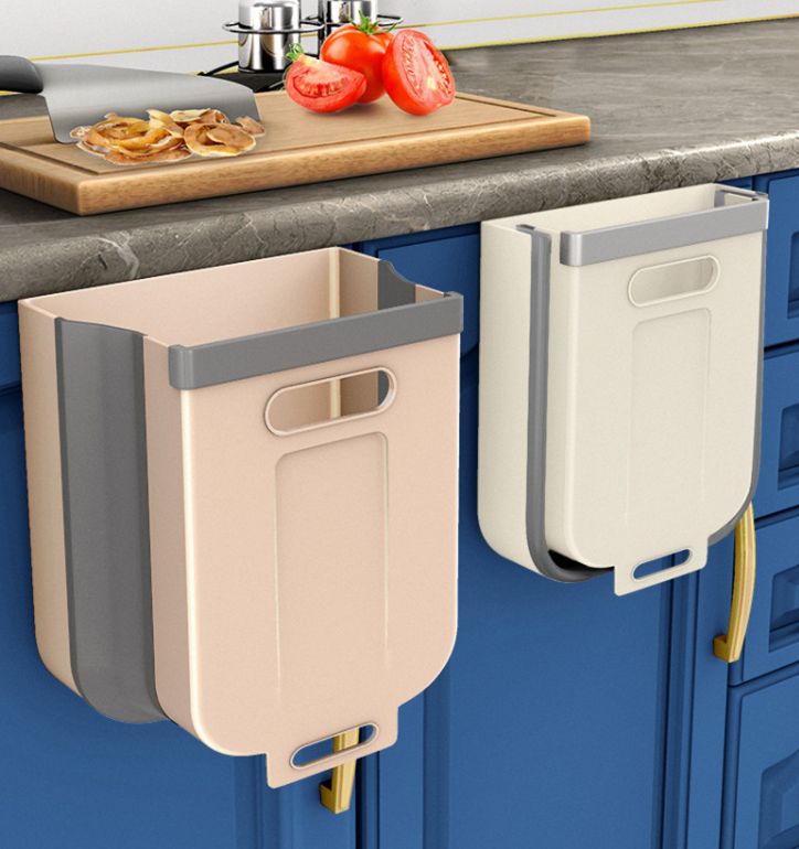 Folding wall mounted kitchen trash can
