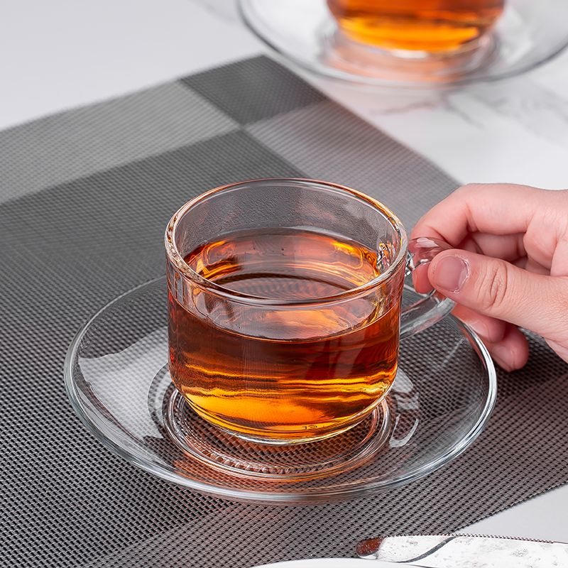 无色透明玻璃杯 耐热玻璃咖啡杯 创意简约咖啡杯套装带碟详情图1
