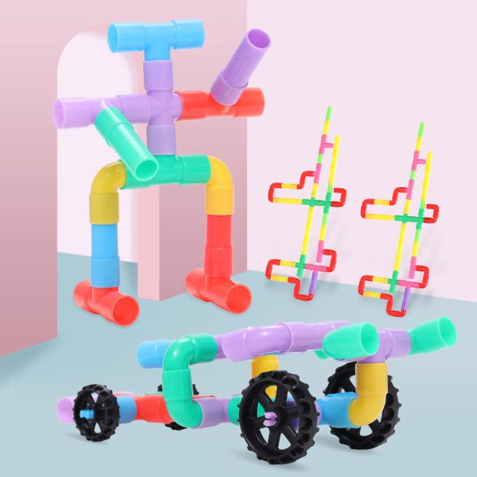 Factory wholesale water pipe assembly building blocks, DIY, 2-9 years old boys and girls, kindergarten desktop children's toys Specification image