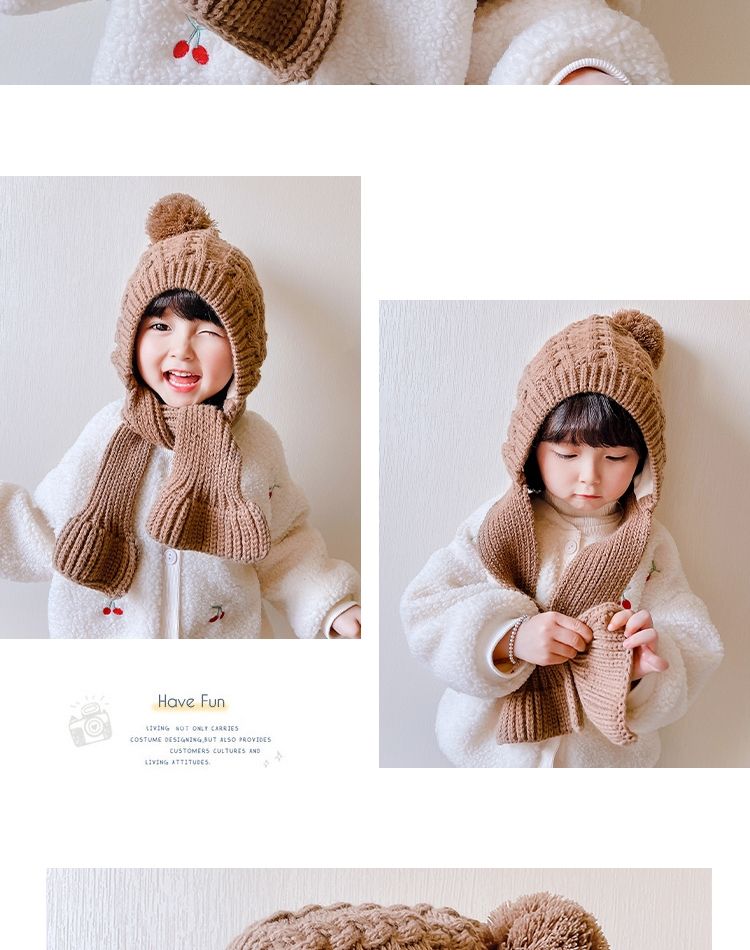 Woolly Hat Industry 2022 New Knitted Thickened Children's Hat Woolly Scarf Integrated Woolly Hat