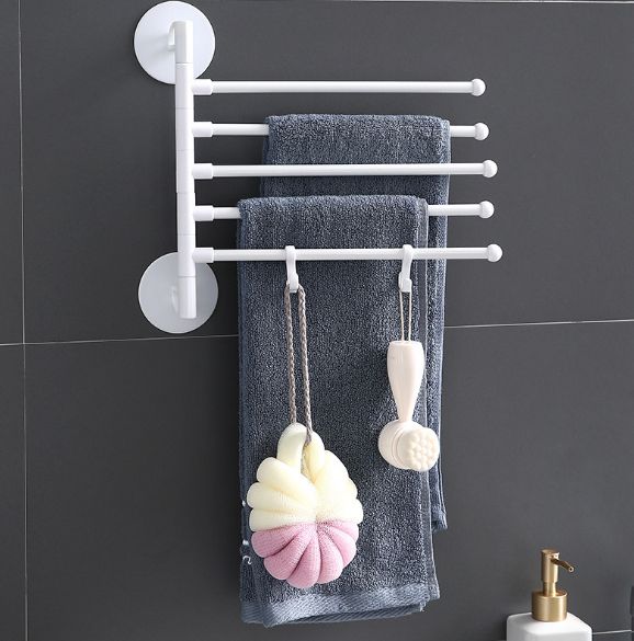 Black, simple, foldable, rotating and movable towel rack without holes Specification image
