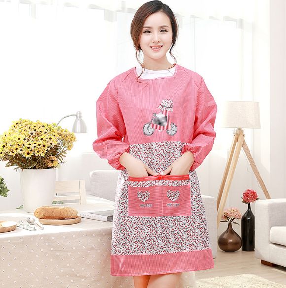 New Korean-style simple checkered winter oversized long-sleeved apron