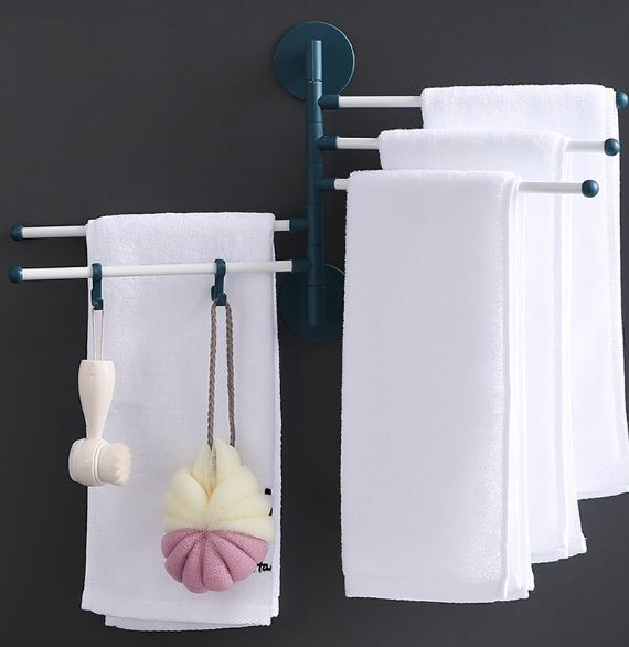 No-punch towel rack Black simple folding rotary movable stand