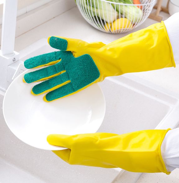 Latex five-fingered scouring pad gloves