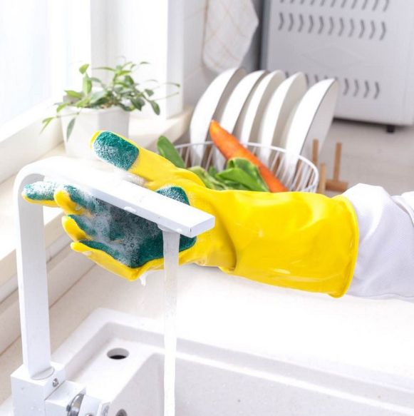 Latex five-fingered scouring pad gloves details Picture