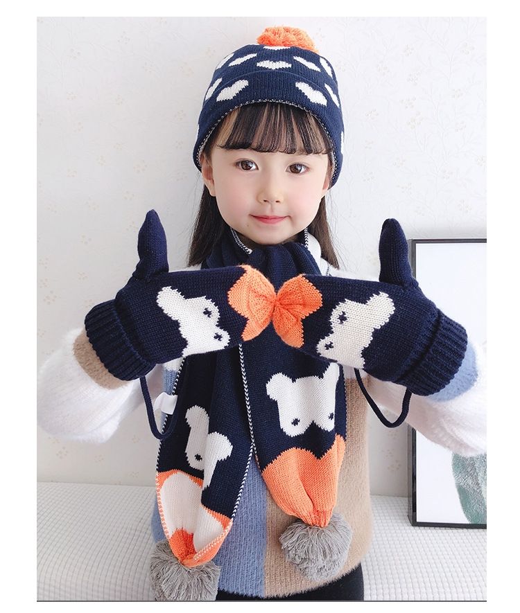 Woolly Hat Industry Knitted Hat Hat Gloves Scarf Three-Piece Woolly Knitted Hat Children's Korean Version Specification drawing