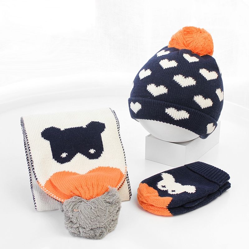 Woolly Hat Industry Knitted Hat Hat Gloves Scarf Three-Piece Woolly Knitted Hat Children's Korean Version