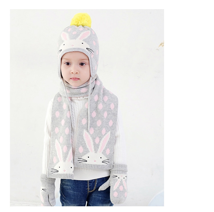 Furry Hat Industry Animal Cartoon Three-Piece Hat Scarf Gloves Knitted Knitted Knitted Hat Little Rabbit Knitted Hat Specification drawing