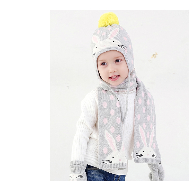Furry Hat Industry Animal Cartoon Three-Piece Hat Scarf Gloves Knitted Knitted Knitted Hat Little Rabbit Knitted Hat details Picture