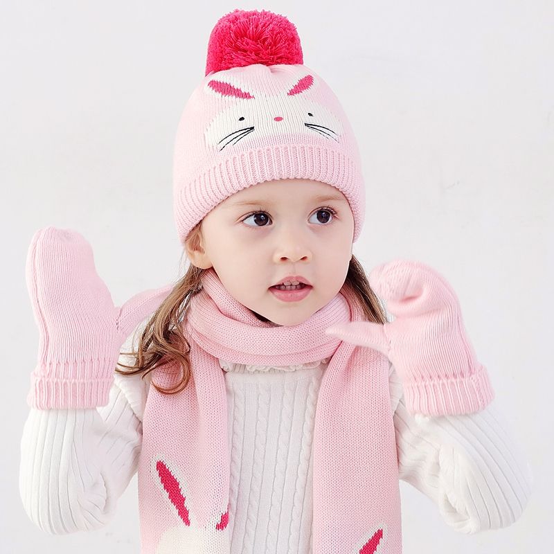Furry Hat Industry Card Three-Piece Hat Scarf Gloves Animal Suit Knitted Woolen Hat