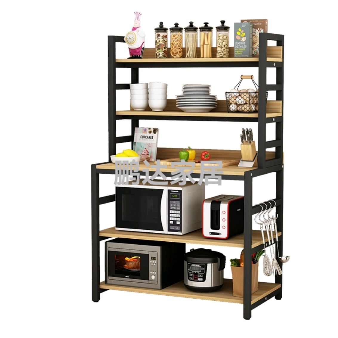 Shelving Kitchen shelving multifunctional shelving microwave oven shelving storage cupboard pan rack perforation-free multilayer floor shelving household use