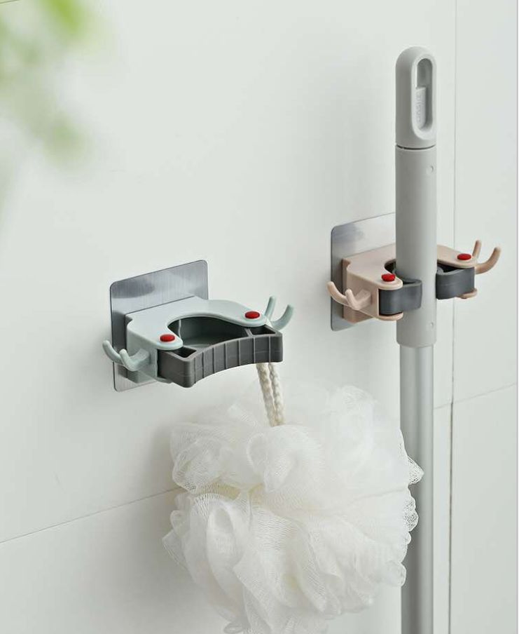 Nail-free and traceless mop rack, multi-functional storage, mop hook, bathroom, wall-mounted broom, hanging rack, mop clamp details Picture