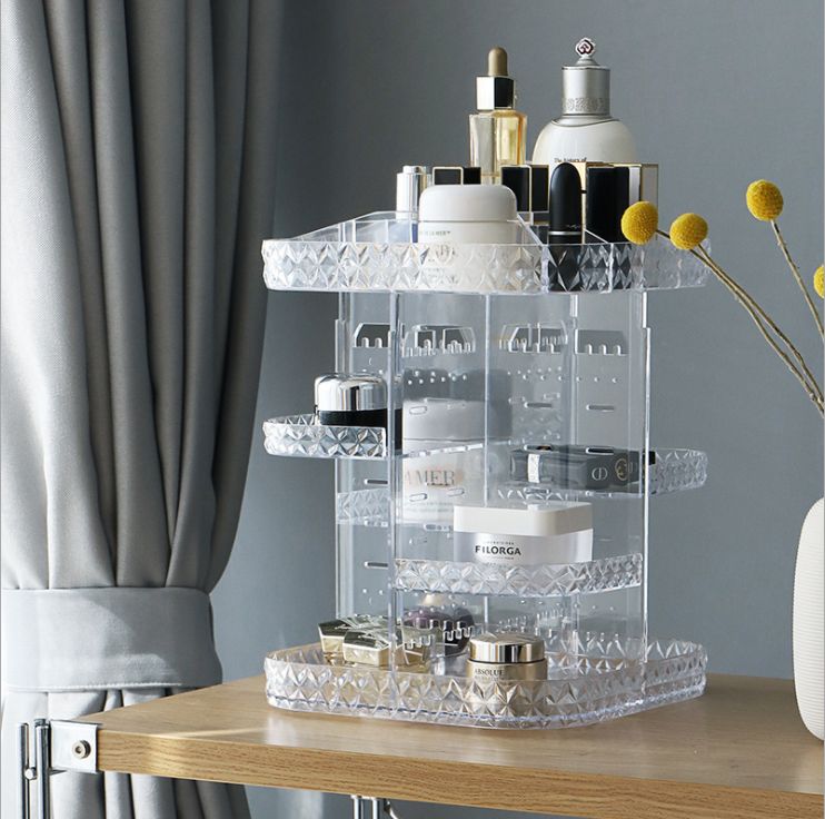 Square diamond makeup case 360 degree rotating makeup storage case Dresser lipstick holder Skincare rack