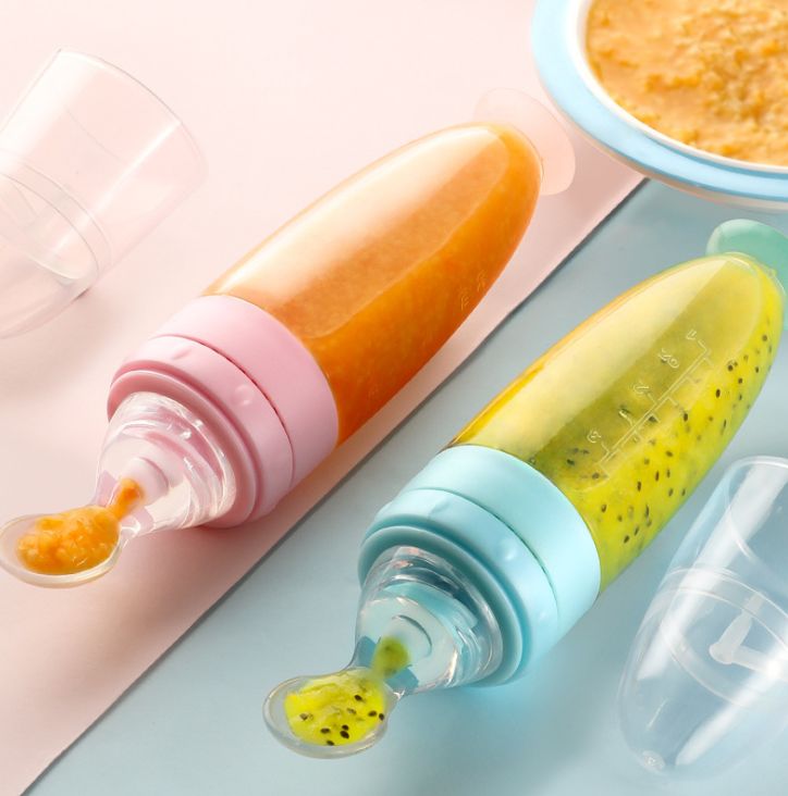 Baby rice paste bottle Baby training silicone milk bottle squeeze spoon children's food bottle rice paste spoon