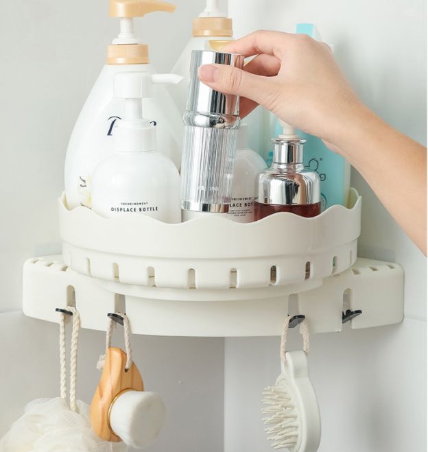 Kitchen multi-function corner rotating condiments condiment rack Bathroom supplies 360 degree triangle perforation-free storage rack