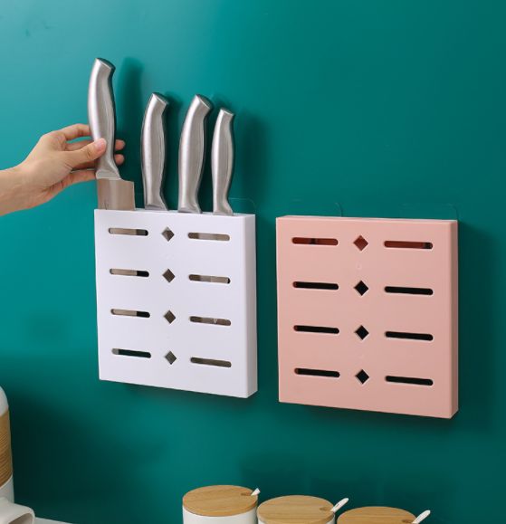 Plastic products Wall-mounted fruit knife storage box Storage holder Knife holder Home perforated knife holder Kitchen knife holder shelf Kitchen