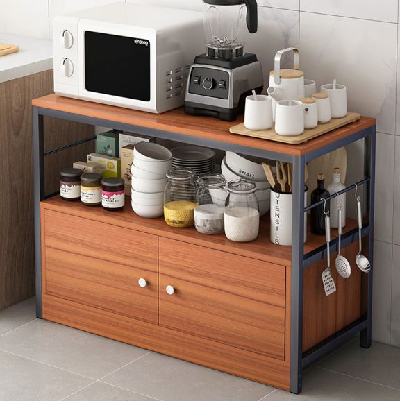 Kitchen shelving, chopping table and cupboard
