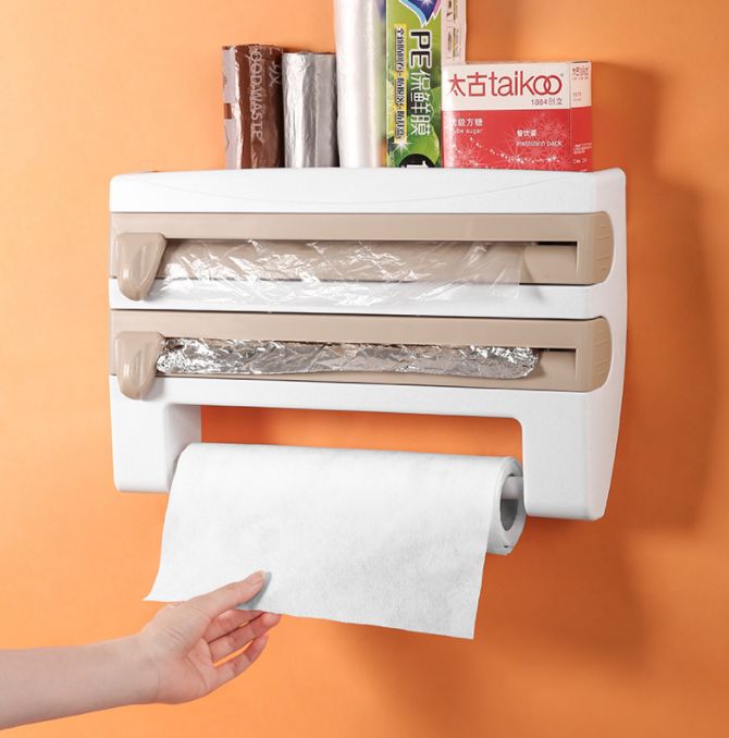 Kitchen plastic wrap storage rack