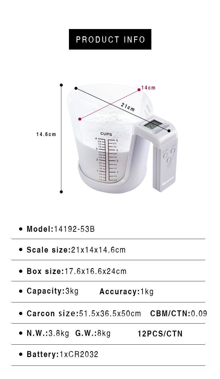[Constant-53B]家用高档量杯秤厨房用秤高精度高档电子秤食物秤详情1