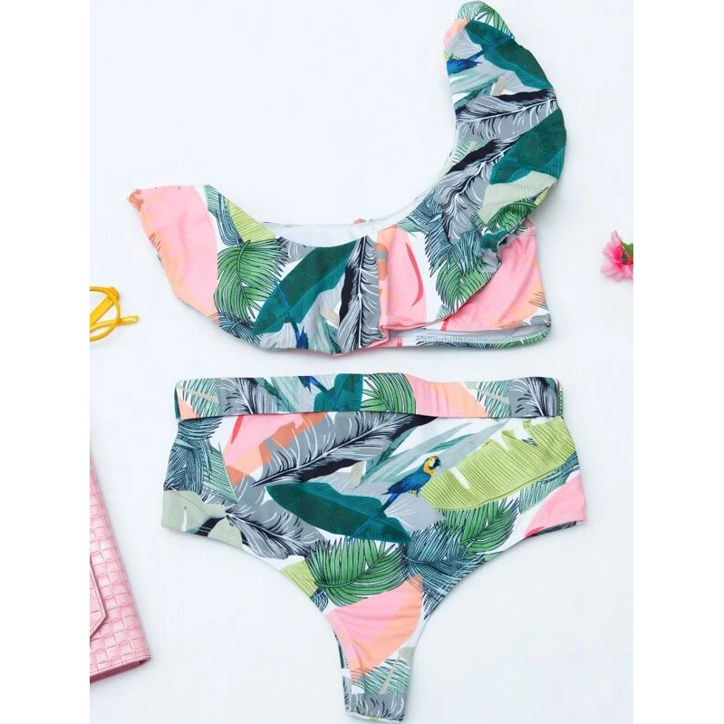 Tropical Flounce One Shoulder Bikini Swimsuit details Picture