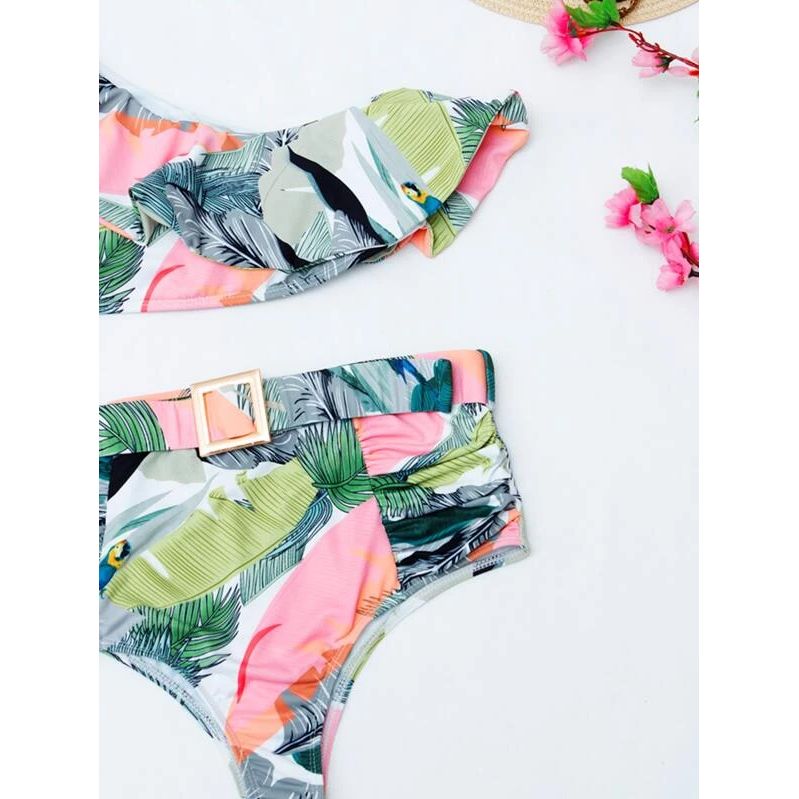 Tropical Flounce One Shoulder Bikini Swimsuit Application Scenario