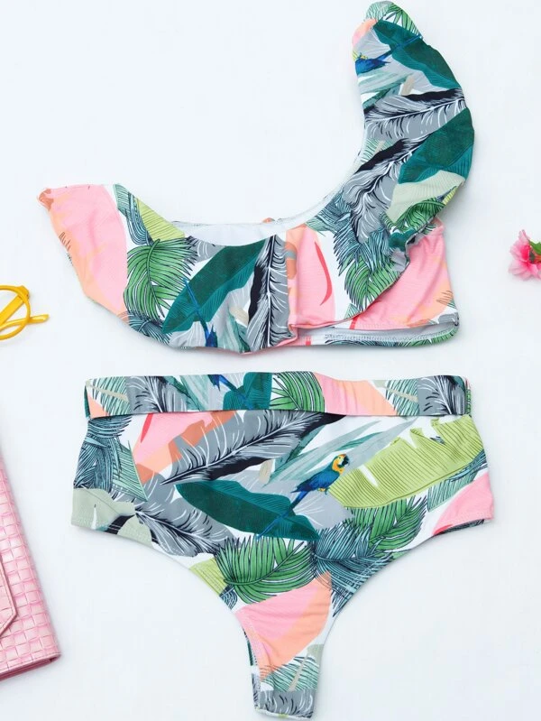 Tropical Flounce One Shoulder Bikini Swimsuit Application Scenario