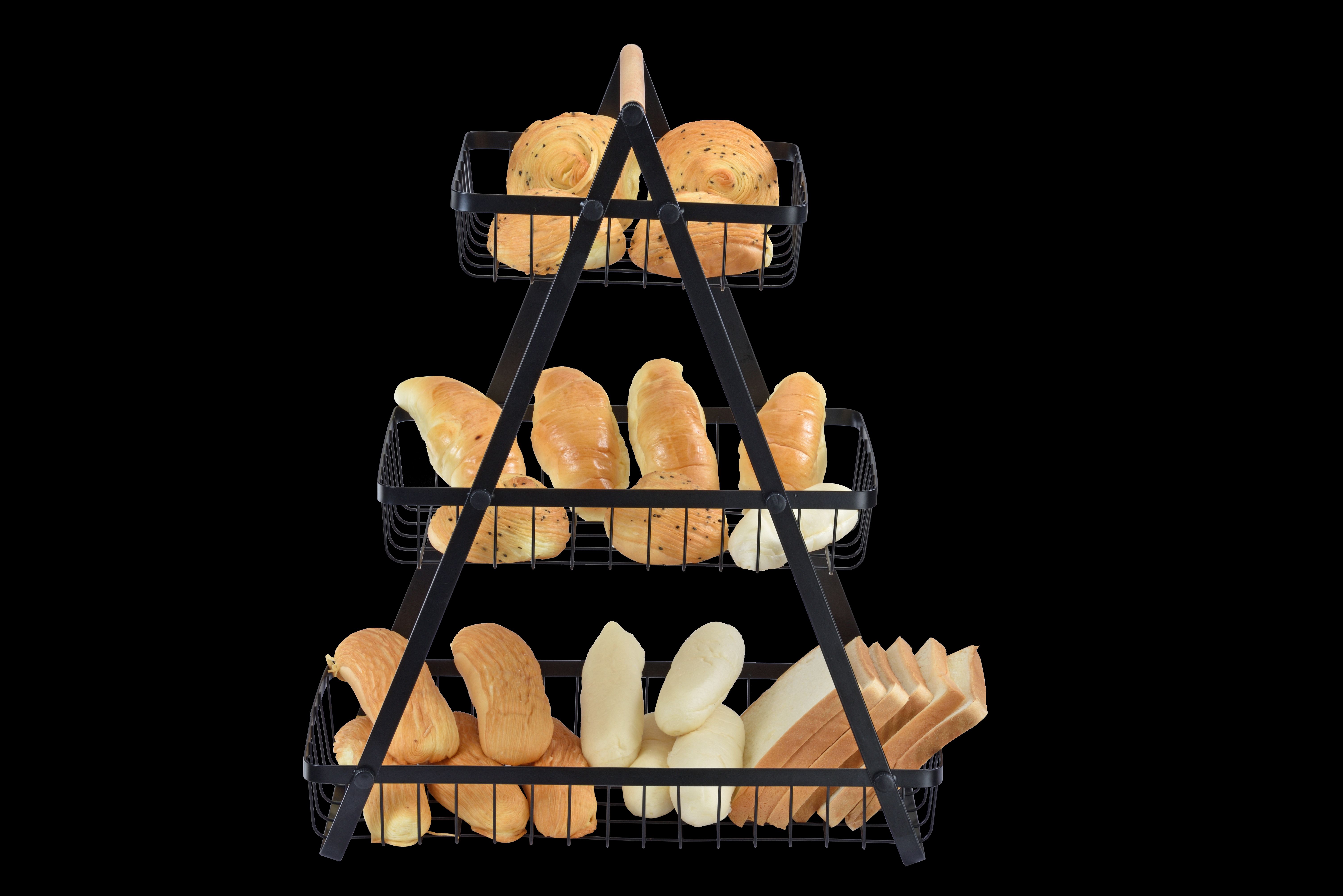 Three-tiered fruit baskets, shelves and bread racks details Picture