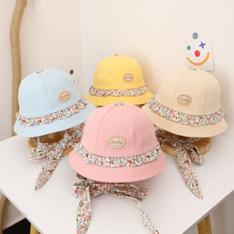 Baby hat spring and autumn thin princess children sunshade fisherman hat lacing adjustable sunscreen girl basin hat thumbnail