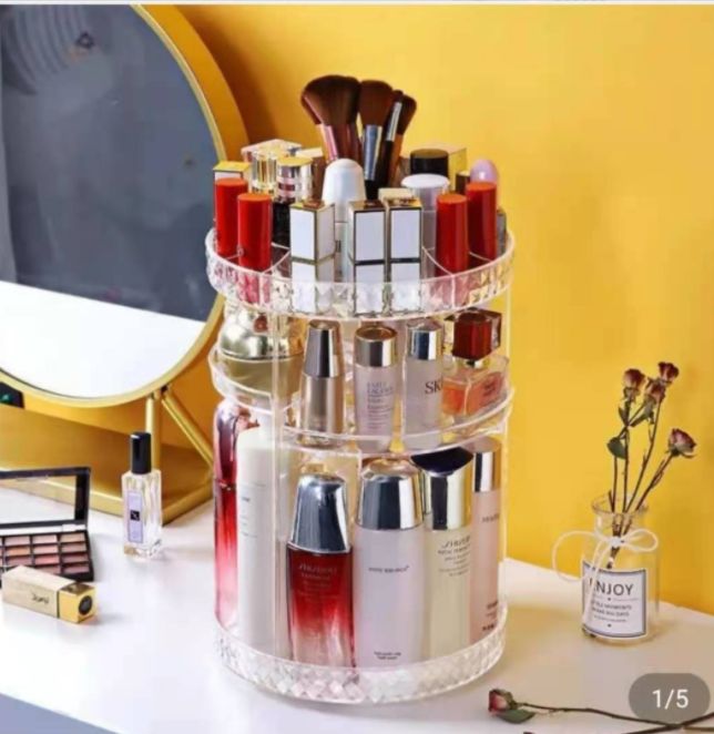 360-degree transparent acrylic rotating makeup stand for export Specification image