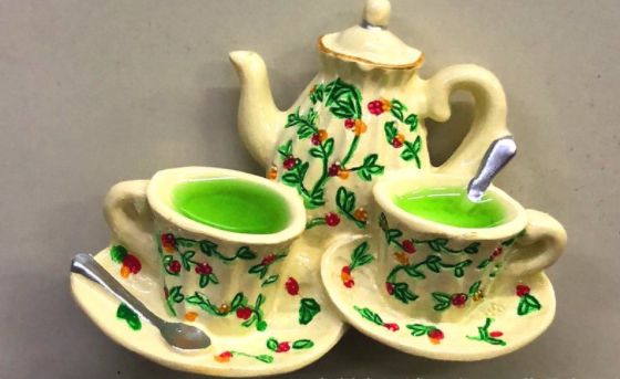 Three-dimensional creative simulation afternoon tea resin refrigerator stickers for export Application Scenario