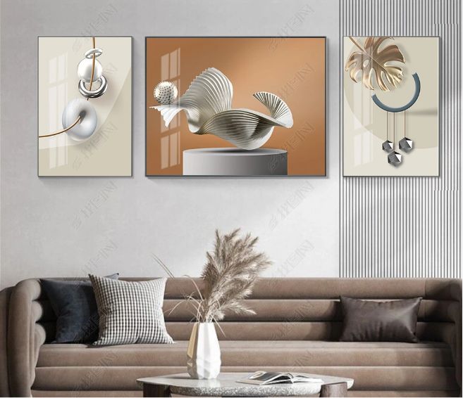 Living Room Triple Combination Painting Glaze Color Relief Arts And Crafts High Quality Triple Combination Hanging Picture