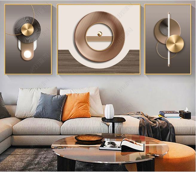 Living Room Triple Combination Painting Glaze Color Relief Arts And Crafts High Quality Triple Combination Hanging Picture Application Scenario