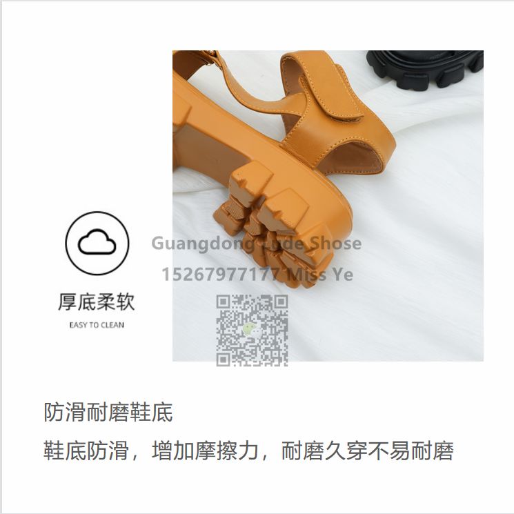 2022夏新款女士凉鞋简约百搭广州女鞋工艺鞋厚底平底魔术贴凉鞋女详情3