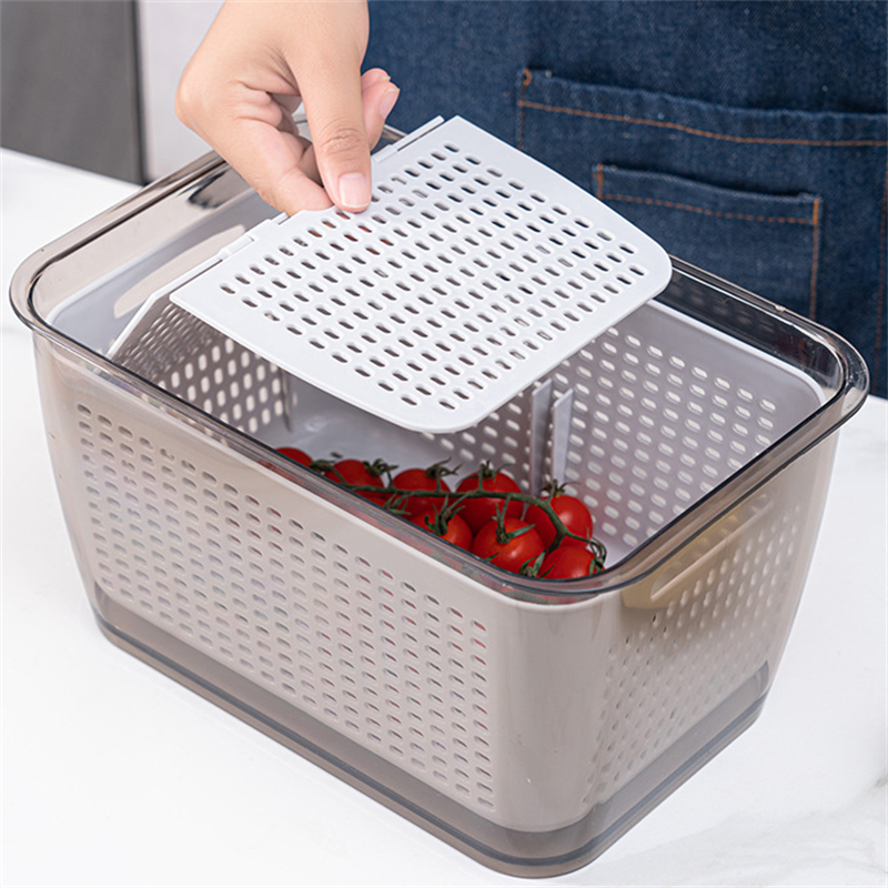 家用冰箱保鲜盒可以上下隔断也可以左右隔断的厨房双层沥水篮带盖洗水果洗菜篮子塑料有透气孔的收纳盒详情7