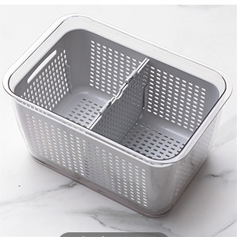 家用冰箱保鲜盒可以上下隔断也可以左右隔断的厨房双层沥水篮带盖洗水果洗菜篮子塑料有透气孔的收纳盒详情8