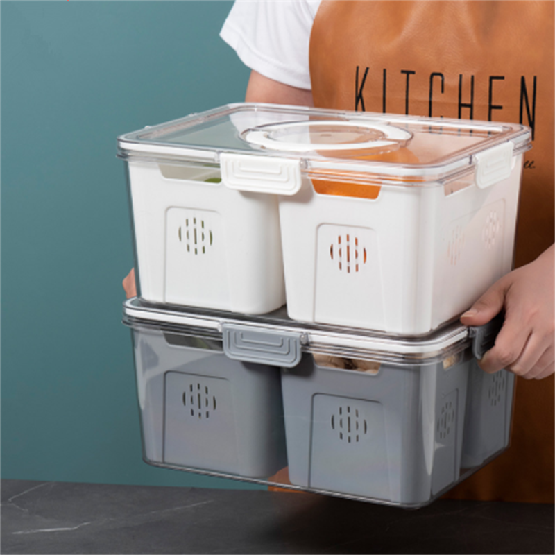 冰箱PET多格子收纳盒手提分隔沥水盒食品级食物蔬菜保鲜盒冰箱冷冻分隔分类保鲜盒详情3